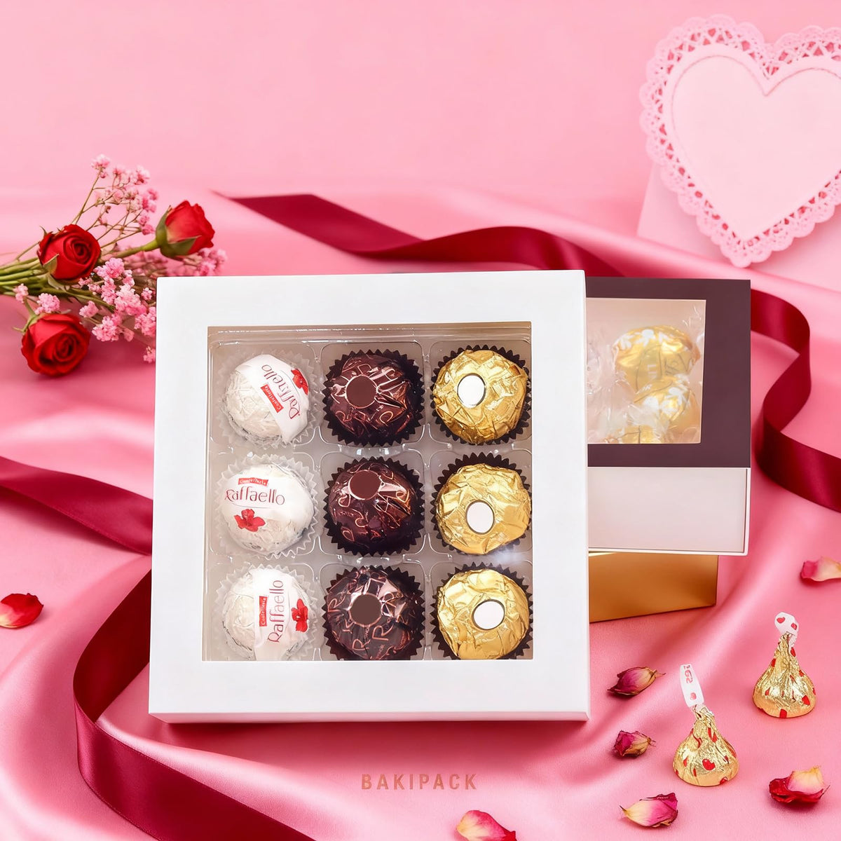 BAKIPACK 12 Brown Truffle Boxes with 9-Piece Plastic Tray, Chocolates Boxes