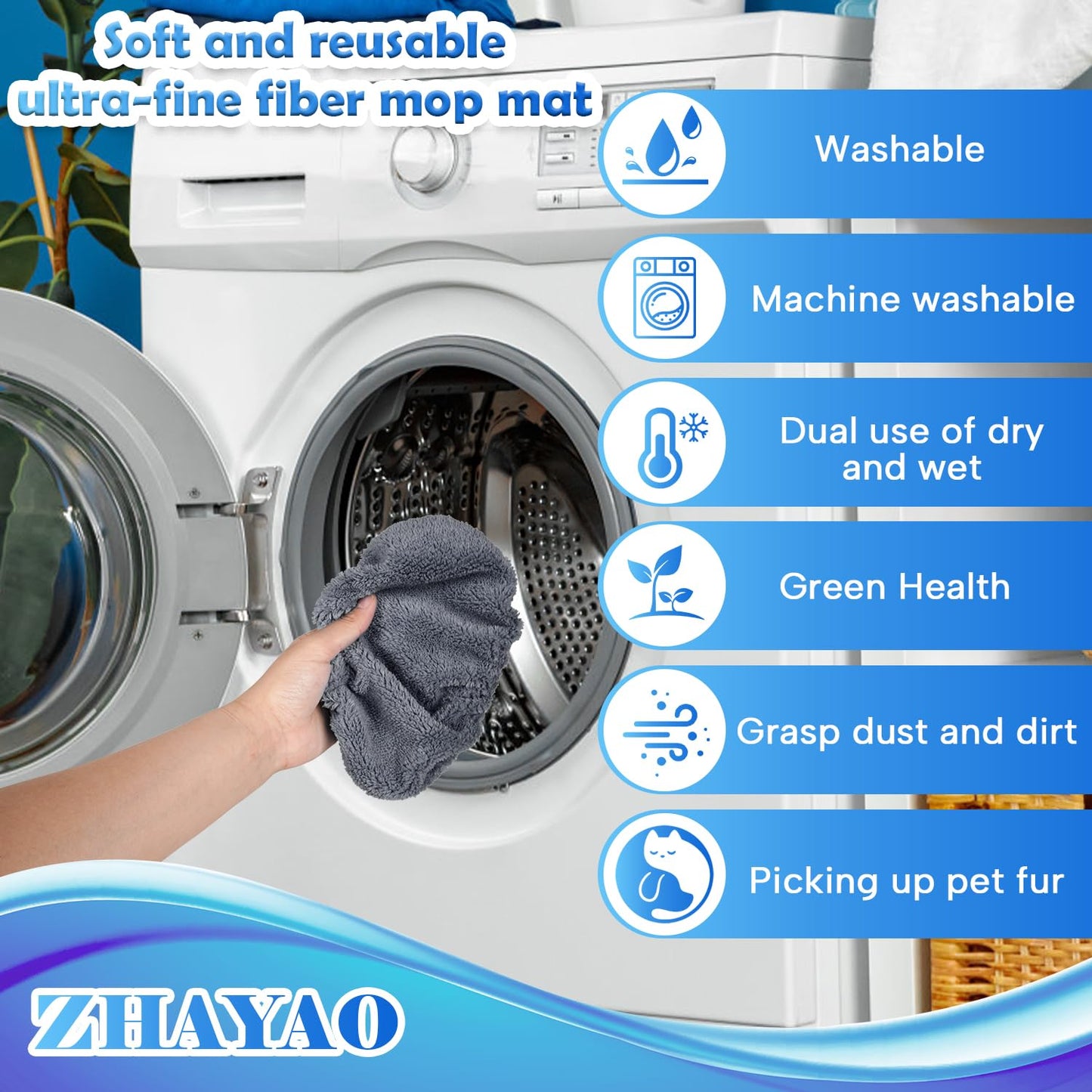 ZHAYAO 6 Pcs Reusable Microfiber Mop Pads Compatible with Swiffer Sweeper, Dry Sweeping Cloths & Wet Mopping Cloths, Washable Pads