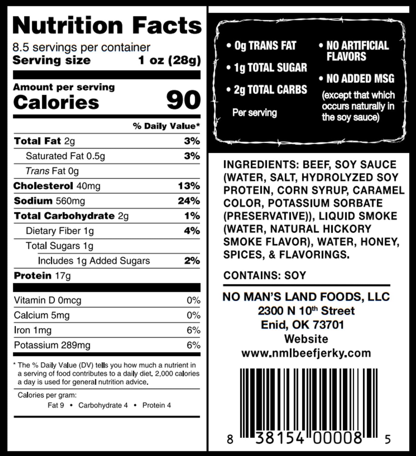 No Mans Land Premium Beef Jerky | 17G High Protein, Low Carb, Low Calorie Beef Snack | Slow-Dried, Smoked & Seasoned Jerky Strips | HOT 8.5oz Bag