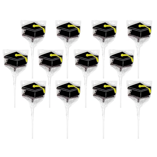 Graduation Hat Lollipops - Grad Party Suckers - Graduation Party Favors - 12 Individually Wrapped Graduation Candy Pops - Graduation Decorations