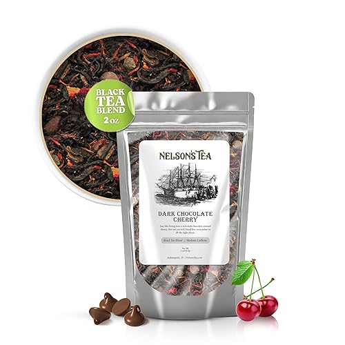 Nelson's Tea Dark Chocolate Cherry - Cut & Sifted Pu-erh Black Tea Loose Leaf with Rich Blend of Chocolate Chips, Wild Cherry Bark, Cacao Nibs