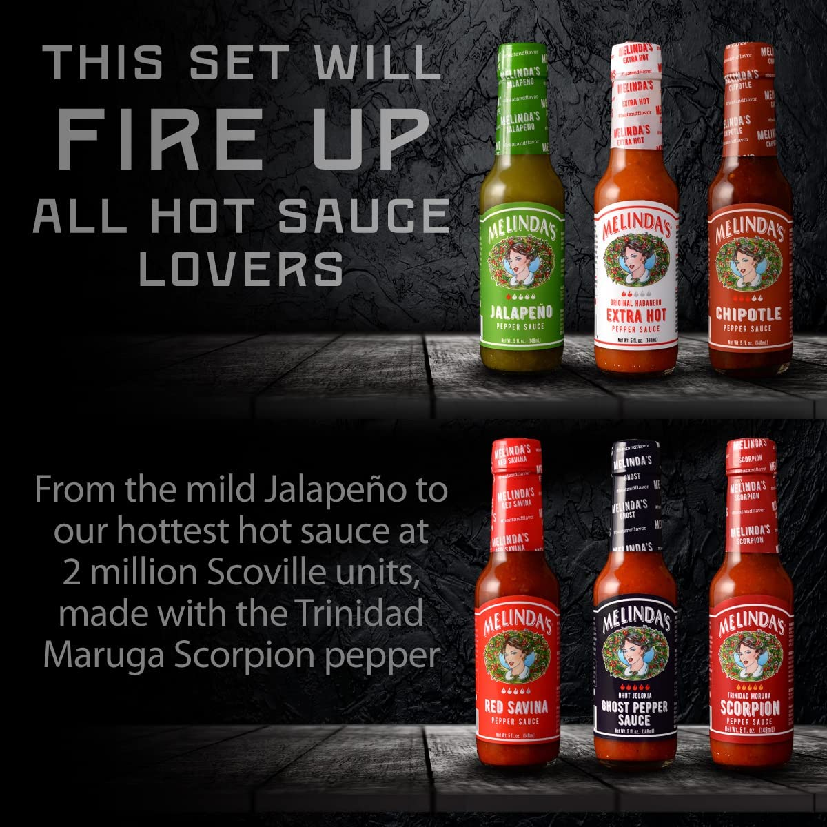 Melinda’s Pepper Sauce Challenge Collection - Extra Spicy Gourmet Hot Sauce Gift Set - Includes Jalapeño, Extra Hot Habanero, Chipotle, Red Savina
