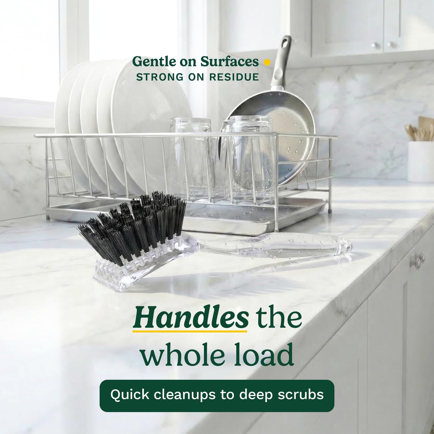 Cuisinart Dish Brush with Handle 2 Pack - Kitchen Scrub Brush for Dishes, Pots & Pans, Non-Scratch Dish Scrubber, Firm Bristles for Sink & Cookware