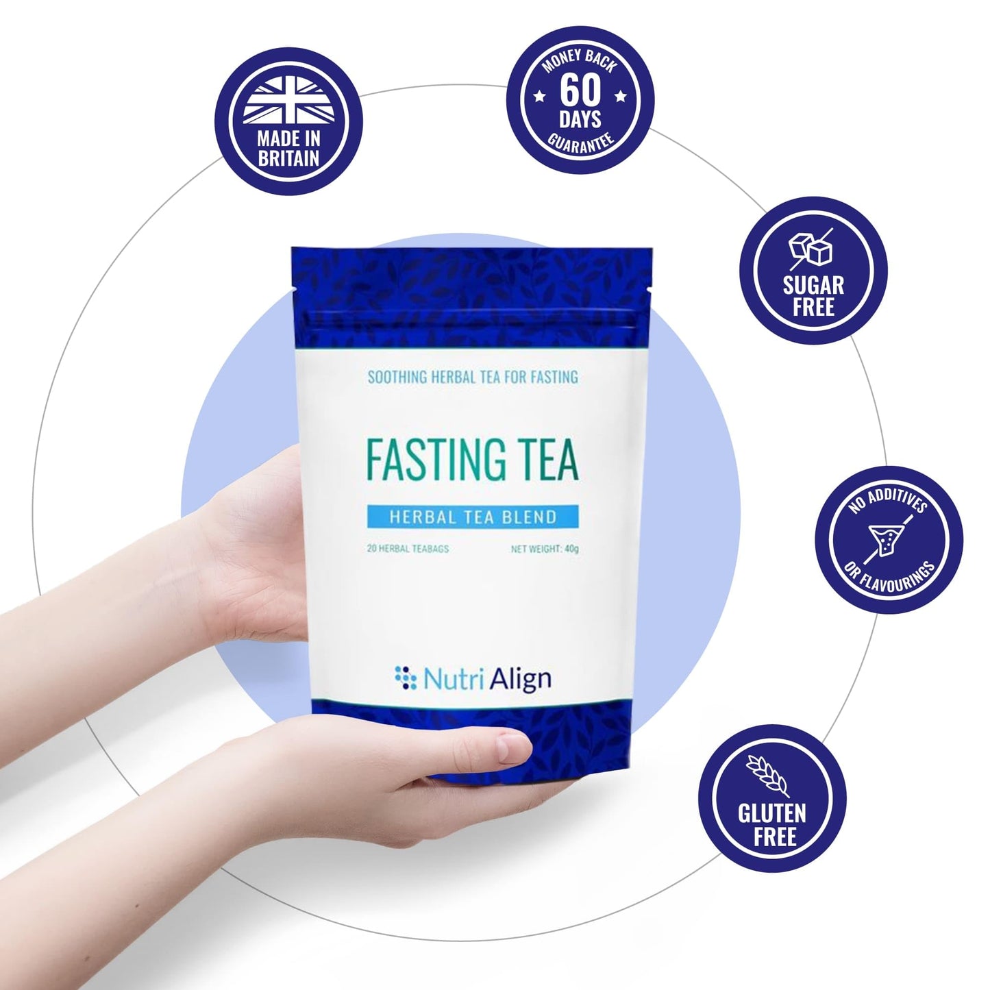 Nutri-Align Fasting Tea | 20 Herbal Tea Bags with Chamomile, Dandelion Root, Rosehips, Cinnamon Bark, Elderflower, Cardamom & Fenugreek | Caffeine