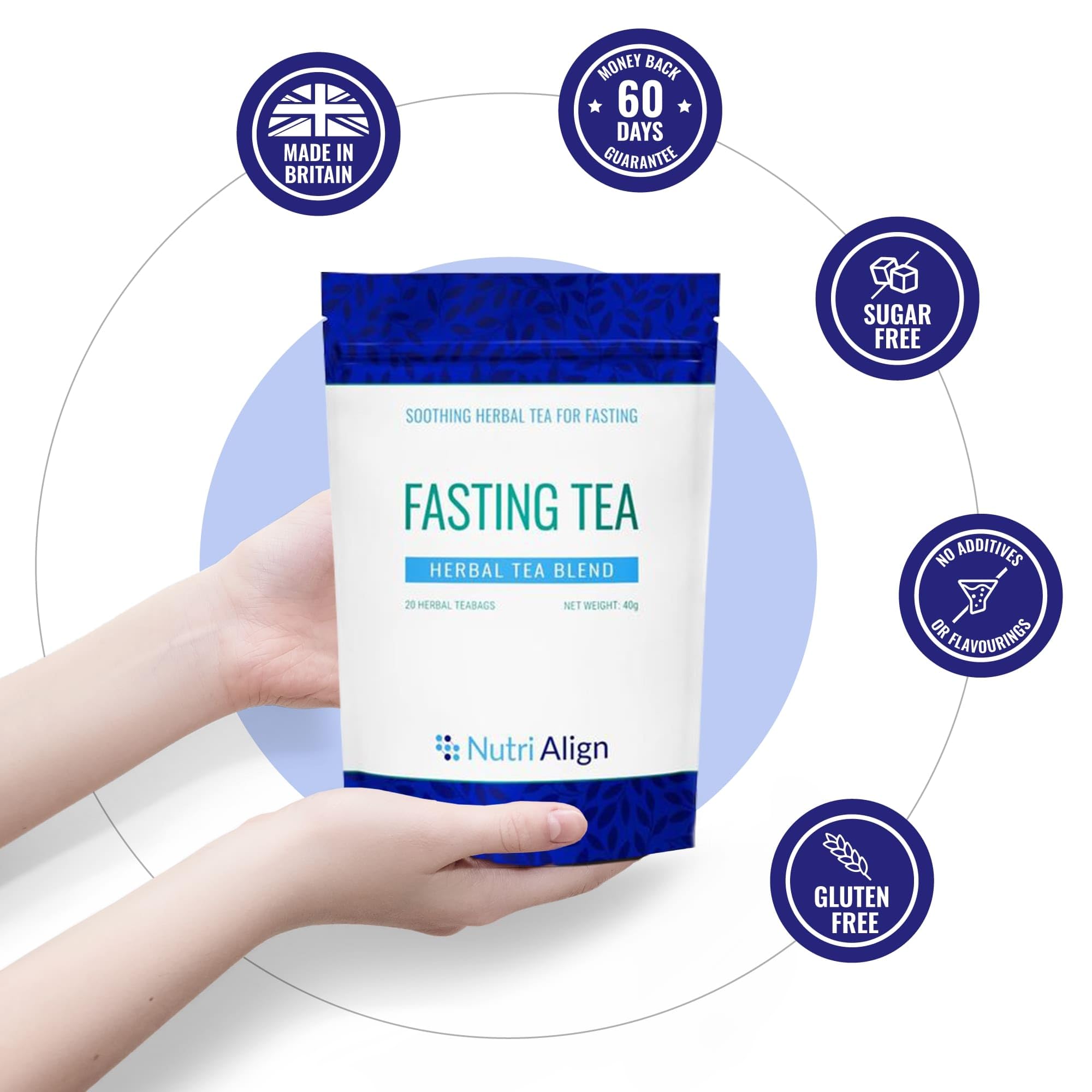 Nutri-Align Fasting Tea | 20 Herbal Tea Bags with Chamomile, Dandelion Root, Rosehips, Cinnamon Bark, Elderflower, Cardamom & Fenugreek | Caffeine