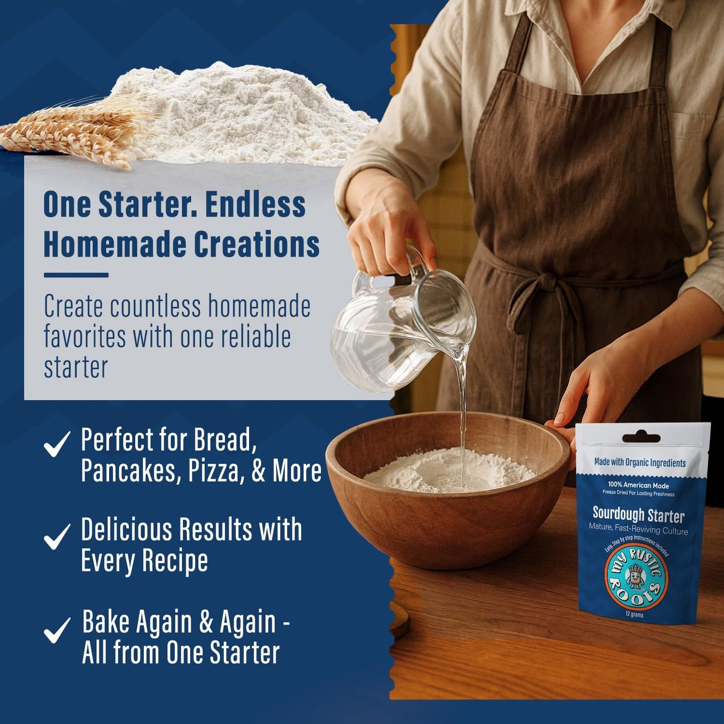 MY RUSTIC ROOTS Mature Sourdough Starter Culture - All Natural & Organic Sourdough Bread Starter - Beginner Friendly - Perfect for Baking Delicious