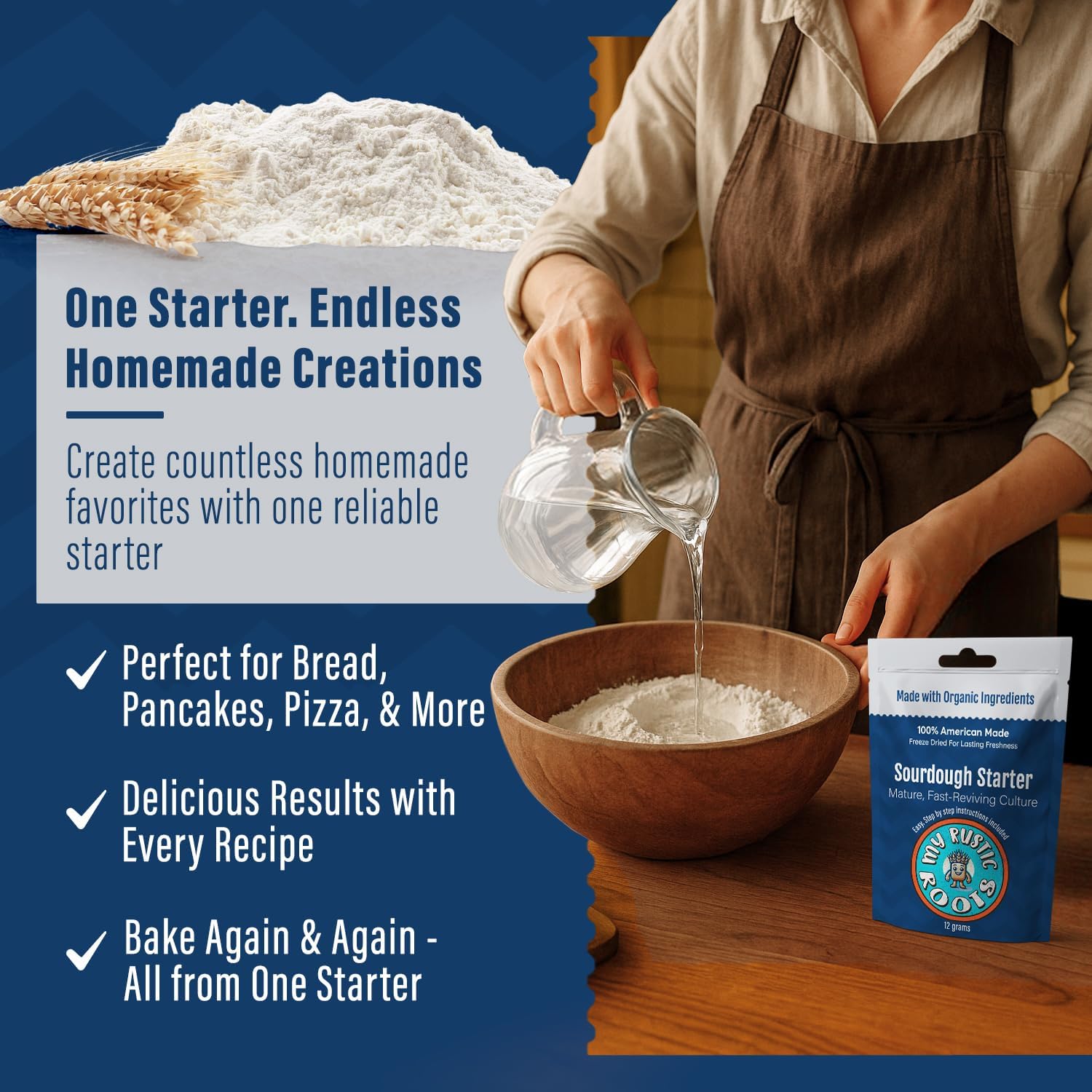 MY RUSTIC ROOTS Mature Sourdough Starter Culture - All Natural & Organic Sourdough Bread Starter - Beginner Friendly - Perfect for Baking Delicious