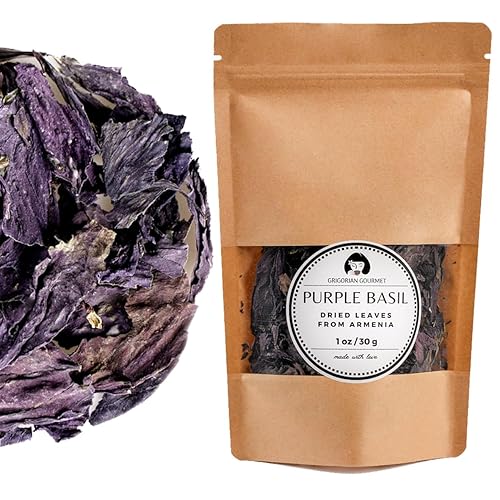 Purple Basil (Ocimum basilicum) 1 OZ (30g), Aromatic Italian, Armenian, Greek Heritage Variety - Naturally Caffeine-Free - Grown in Armenia - Ideal