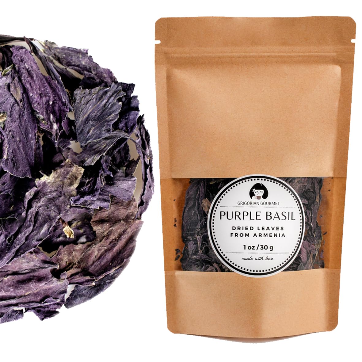 Purple Basil (Ocimum basilicum) 1 OZ (30g), Aromatic Italian, Armenian, Greek Heritage Variety - Naturally Caffeine-Free - Grown in Armenia - Ideal