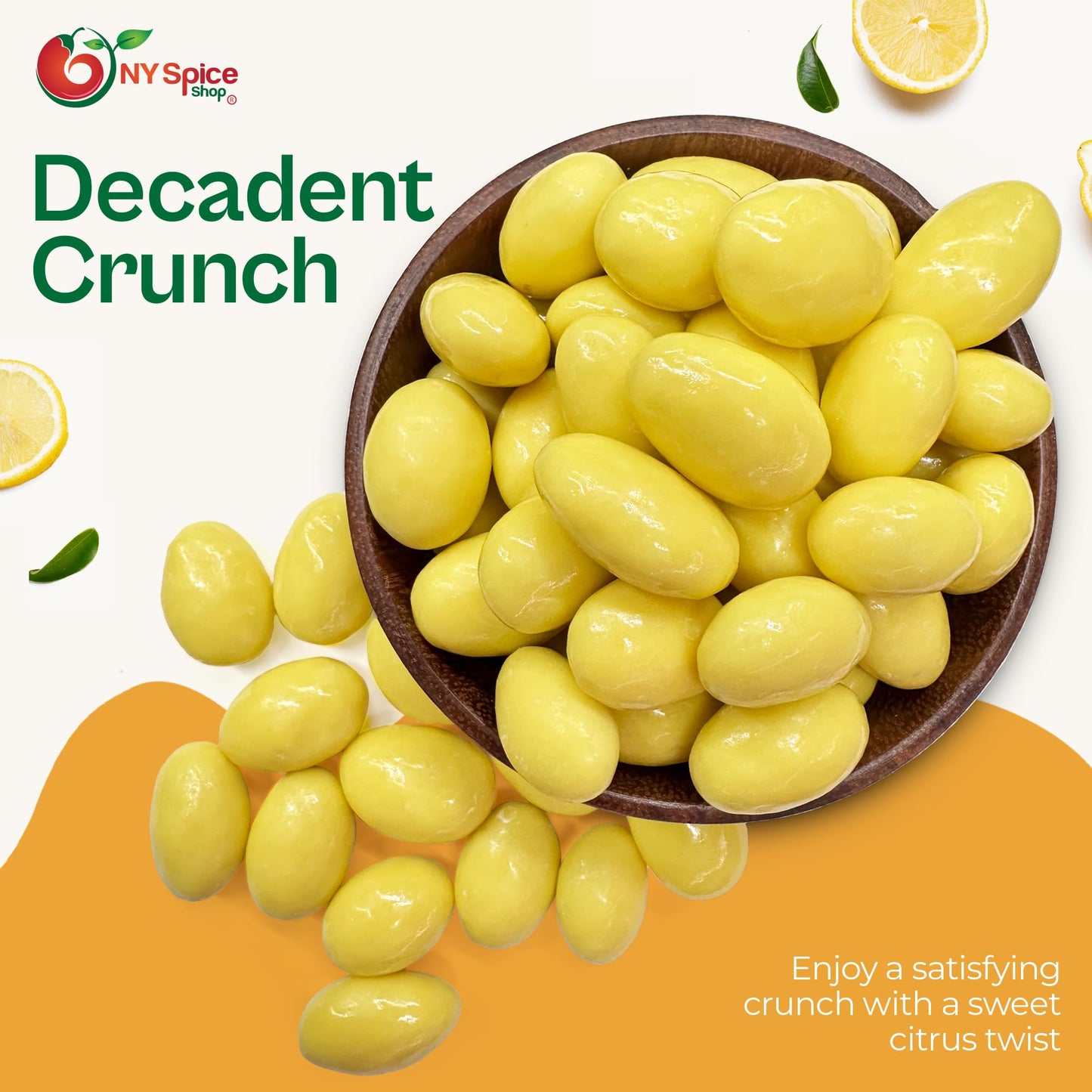 NY Spice Shop Lemon Creme Chocolate Covered Almonds - 1 Pound Candied Creamy Crunchy Flavored Almonds Bulk For Birthday Parties, Bridal Shower