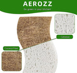 AEROZZ 10 Pack Biodegradable Natural Sponges Kitchen - Compostable Cellulose and Coconut Walnut Scrubber Sponge - Non Scratch Eco Friendly Quick
