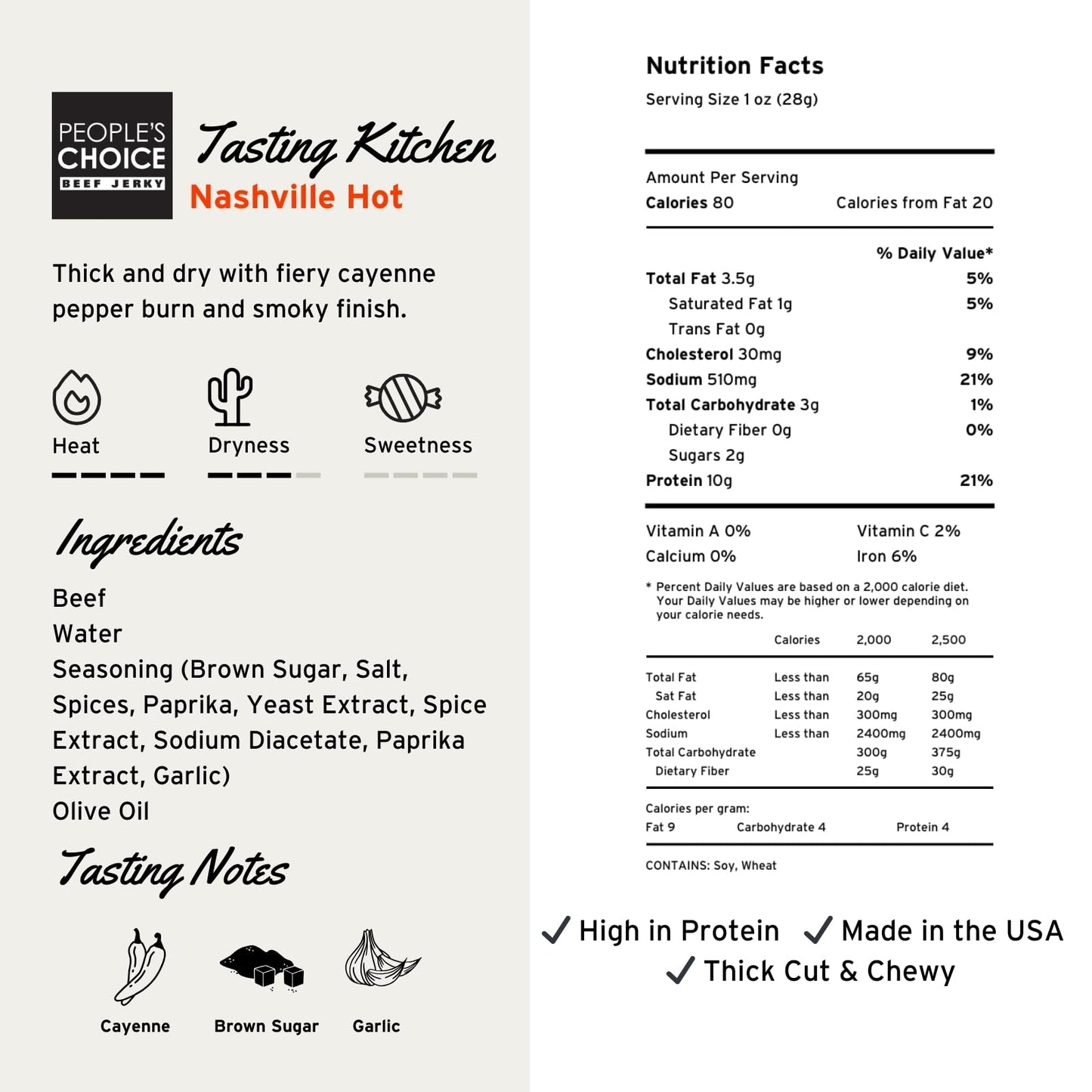 People’s Choice Beef Jerky - Tasting Kitchen - Nashville Hot - Super Spicy - 10g Protein - Made in USA - 1 Pound (16 oz) Bag