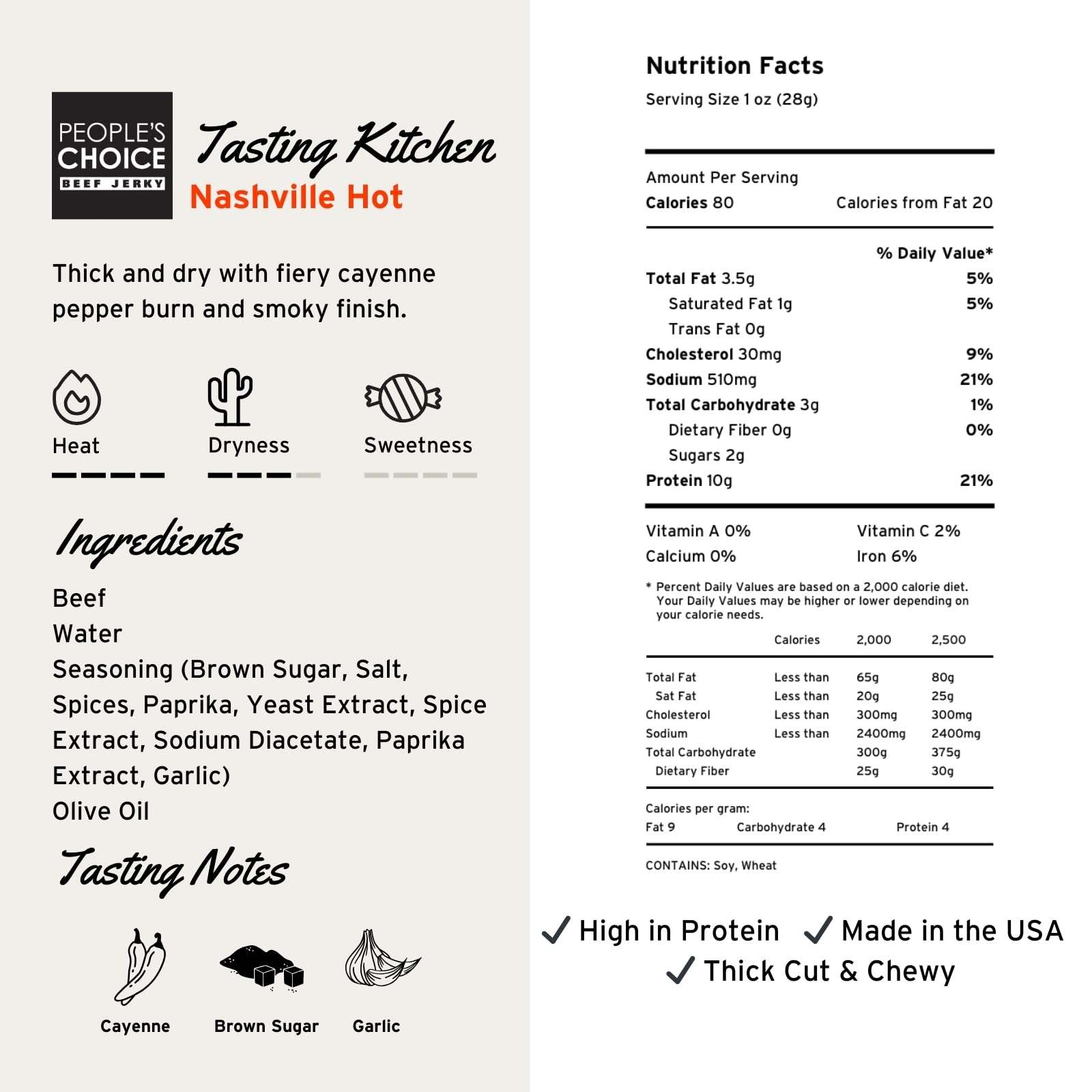 People’s Choice Beef Jerky - Tasting Kitchen - Nashville Hot - Super Spicy - 10g Protein - Made in USA - 1 Pound (16 oz) Bag