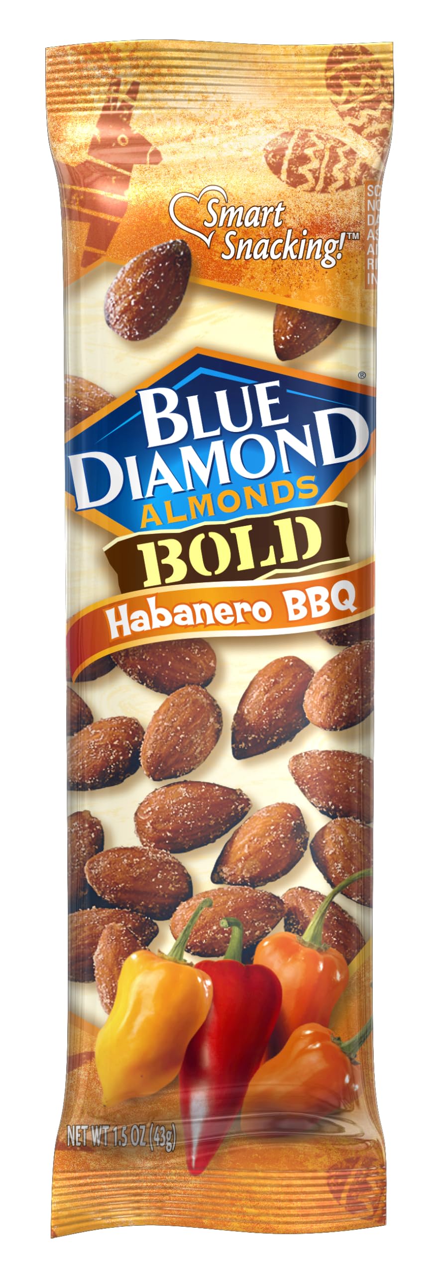 Blue Diamond Almonds, BOLD Flavored Habanero BBQ On-The-Go Snack Nuts Perfect for Road Trips, Lunches, Kids and Adults, 1.5 Single Serving Tubes, 12