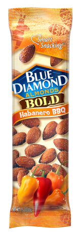 Blue Diamond Almonds, BOLD Flavored Habanero BBQ On-The-Go Snack Nuts Perfect for Road Trips, Lunches, Kids and Adults, 1.5 Single Serving Tubes, 12
