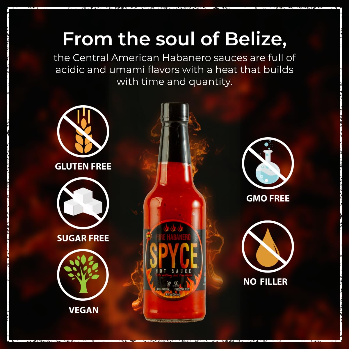 SPYCE Habanero Hot Sauce, Vegan, Gluten Free, Low Sodium, Non-GMO, No MSG, No Sugar, No Filler (10 oz, Fire Habanero)