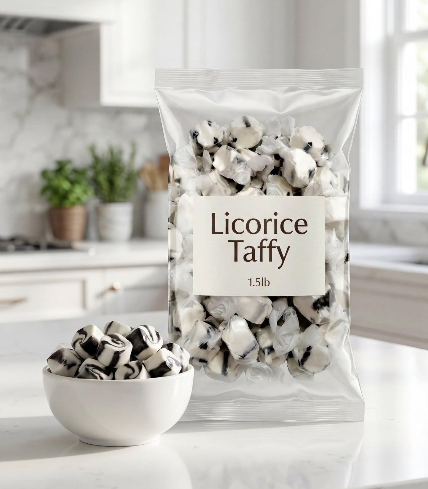 Black Licorice Salt Water Taffy, Soft Chewy Candy, Classic Anise Flavor, 1.5 lbs of Individually Wrapped Bulk Old Fashioned Boardwalk Treat