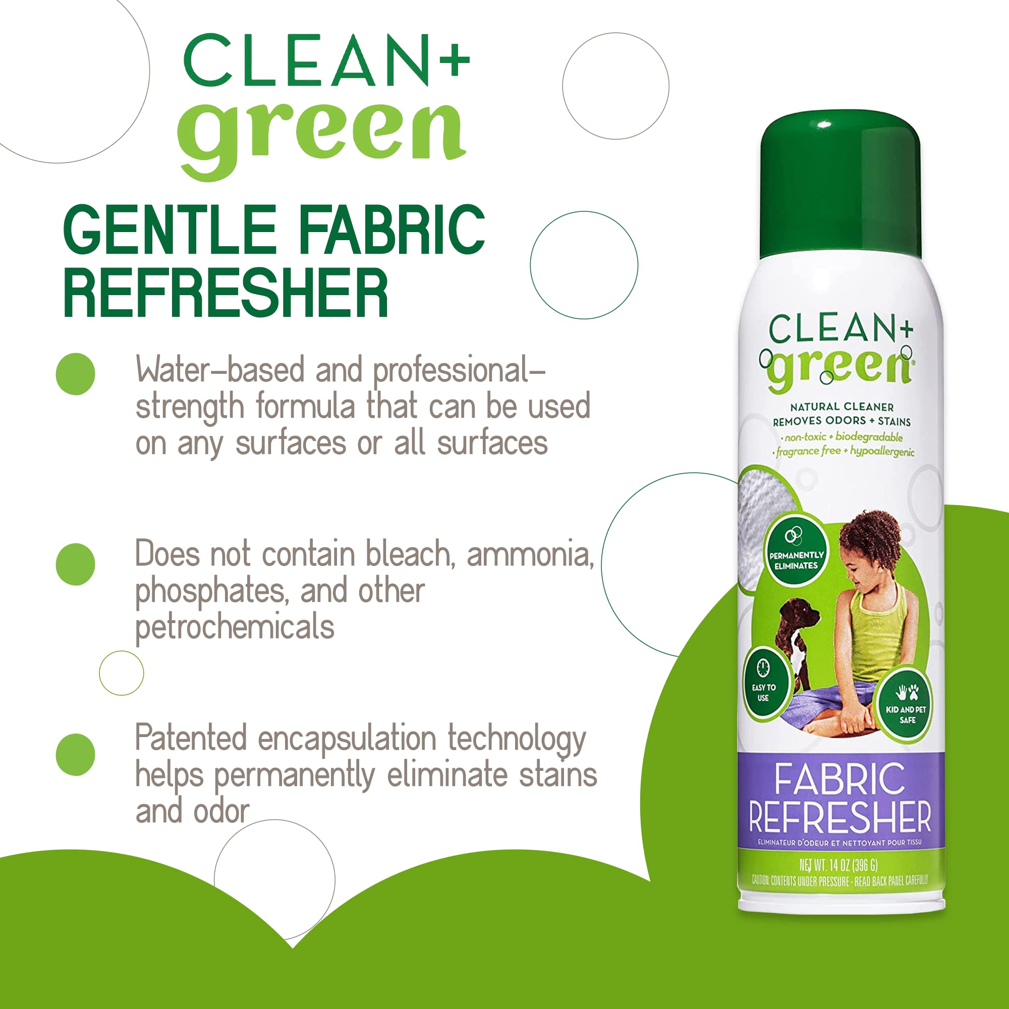 Green+Clean Natural Fabric Pet Refresher Spray - Carpet Cleaner, Cleans Kitty Litter and Dog Poop from Carpet, Upholstery, and More - Couch Cleaner