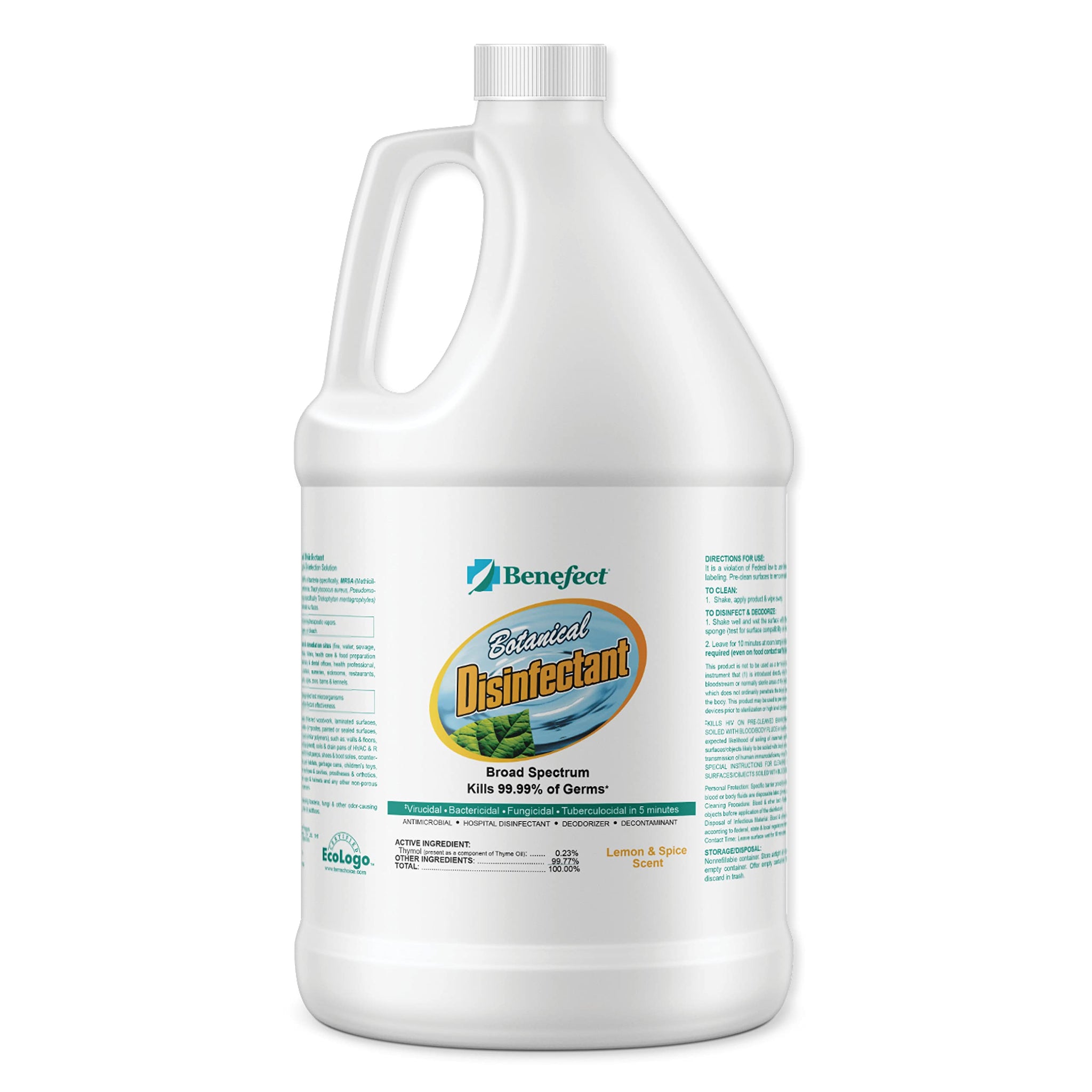 Benefect Botanical Broad Spectrum Disinfectant, 1 Gallon, Lemon & Spice Scent, Hospital Grade Disinfectant & Tuberculocide, Kills Over 99.99%