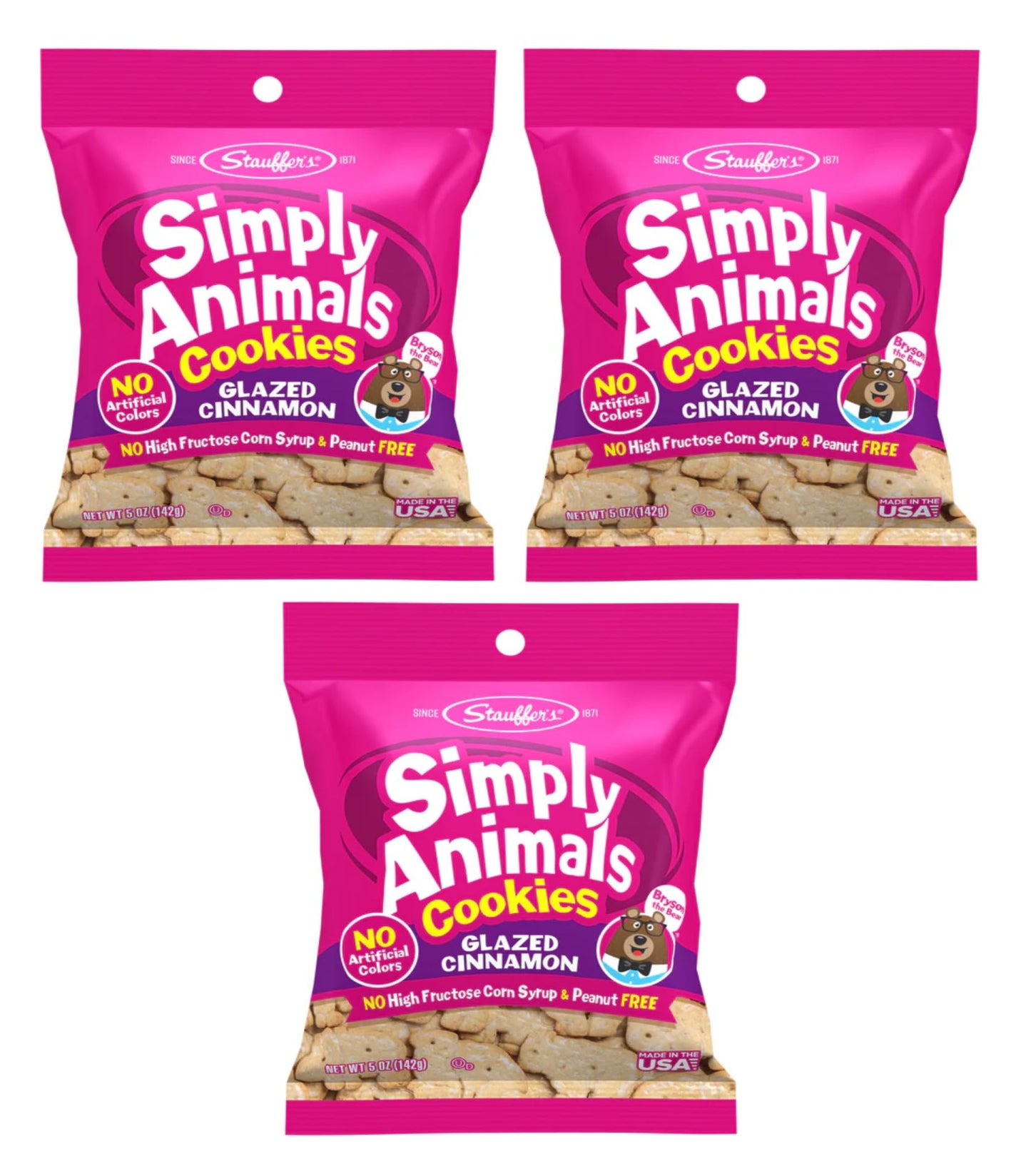 Stauffer's Simply Animals Glazed Cinnamon - Pack of 3 - Delicious and Fun for the Whole Family - 6 Fun Animal Shapes - Simply Fun and Nostalgic