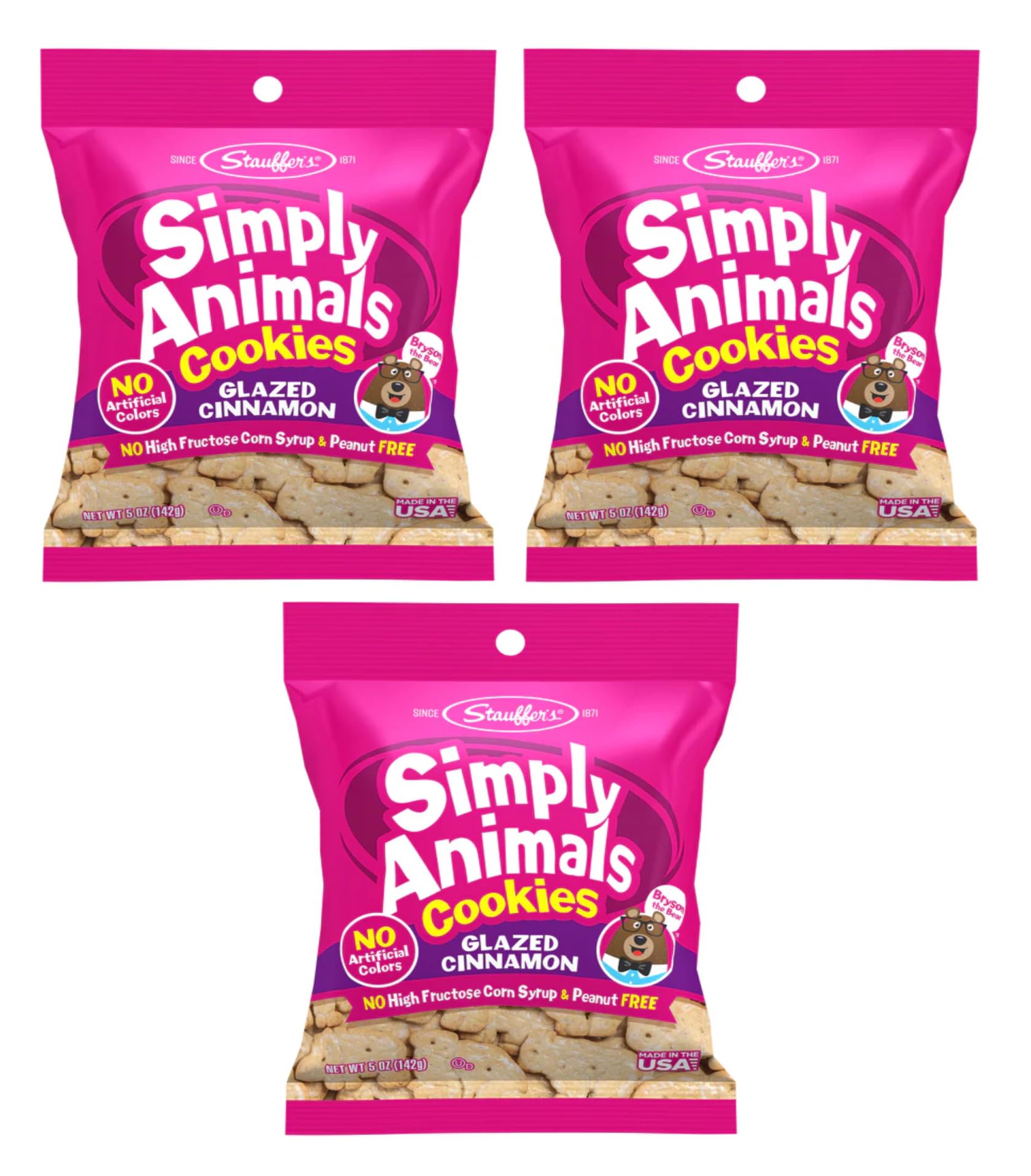 Stauffer's Simply Animals Glazed Cinnamon - Pack of 3 - Delicious and Fun for the Whole Family - 6 Fun Animal Shapes - Simply Fun and Nostalgic