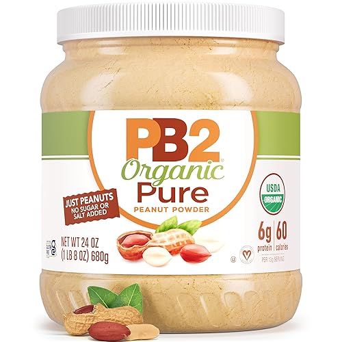 PB2 Pure Organic Powdered Peanut Butter | Pure, USDA Organic Certified, Non-GMO Peanuts with No Salt, No Sugar | Vegan, Keto Friendly | 24oz