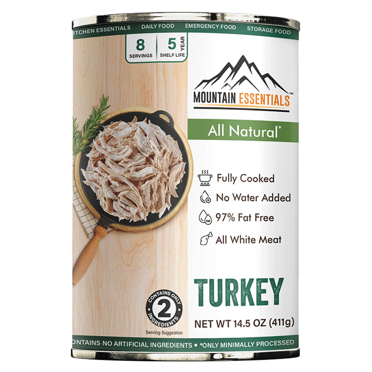 MOUNTAIN ESSENTIALS All Natural Canned Turkey 14.5 oz - 14g Protein per Serving (8 Servings per Can)- Fully Cooked, Ready to Eat Deli White Meat