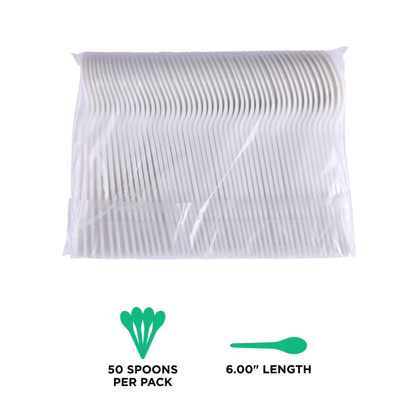 Eco-Products Compostable CPLA 6" Plastic Soup Spoons, Case of 1000, Disposable White Spoon, Plantware Cutlery, Renewable Material Made from Plants