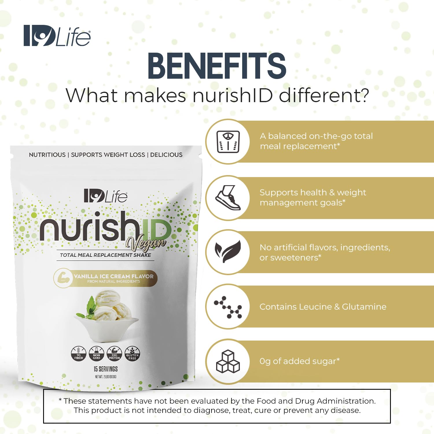 IDLife Vanilla Ice Cream NurishID Vegan - Meal Replacement Shake with Plant-Based Protein, Adaptogenic Mushrooms and Superfoods -15 Servings