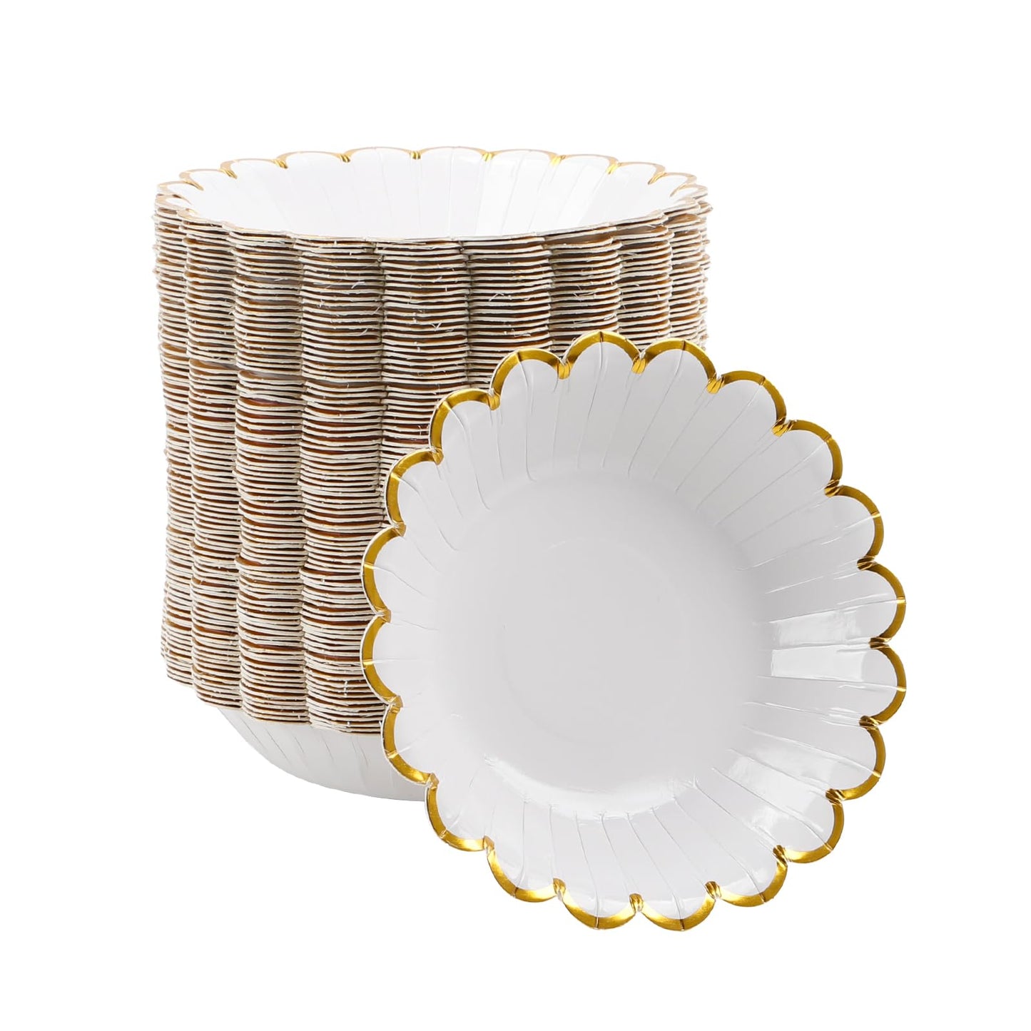 Geeklife Gold White Disposable Paper Bowls with Foil Scalloped Border,20oz Party Serving Bowls for Daily Meal Soup Morning Cereal For Wedding,Birthday