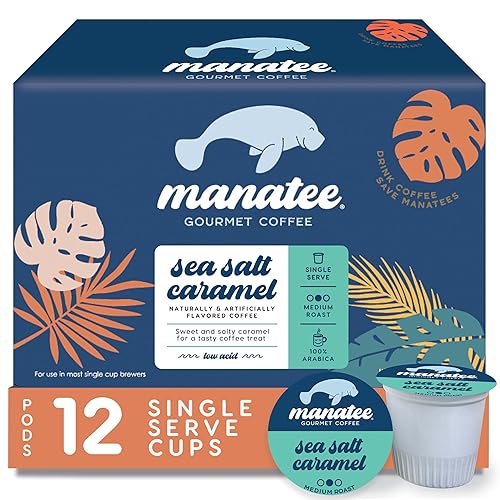 Manatee Gourmet Coffee Single Serve Pods for Keurig 2.0 K Cup Brewers, Medium Roast, Sea Salt Caramel, 12 Count
