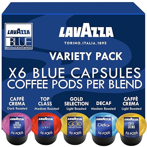 Lavazza Blue Coffee Pods Variety Pack - 30 Count Sampler (6 Each of Top Class, Gold Selection, Caffè Crema, Decaf & Gran Espresso) - Compatible