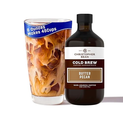 Christopher Bean Hand Crafted Butter Pecan Flavored Coffee - Certified Kosher - Unsweetened Cold Brew & Iced Instant Coffee Distillate Liquid Java