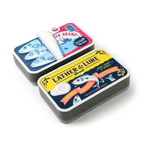 Genuine Fred Tidy TINS Sardine Sponges, Set of 2, Durable Layered Sponges, Fun and Quirky Tinned Fish Inspired Kitchen Accessory, Gift-Ready Packaging