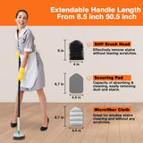 3 in 1 Scrub Cleaning Brush with Long Handle 51'' - Shower Bathtub Tub & Tile Scrubber Brush Include 1 Stiff Brush Head & 3 Scouring Pads & 3