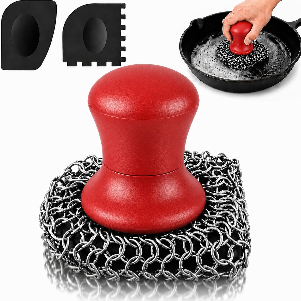 Cast Iron Scrubber and Scraper | 316 Chainmail Scrubber for Cast Iron Pan Skillet Cleaner | Chain Mail Scrubber for Dishes Pots Wok Griddle Grill |