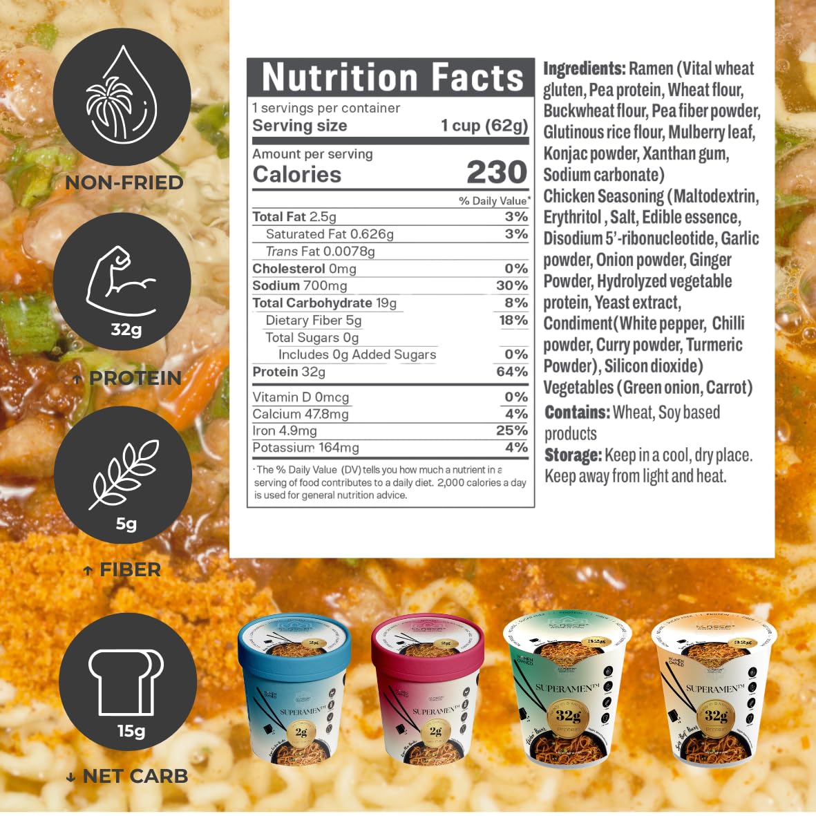 High Protein Ramen Noodles - 1 Pack | Protein Ramen Cups for Lunch or Dinner | Better for You Plant-Based Instant Meal