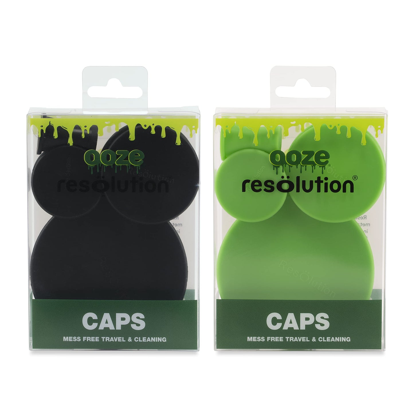 Ooze Resolution Glass Cleaner Caps (1 Large, 2 Small, Black/Green Bundle) Silicone Stretch Caps - Universal Caps for Cleaning, Storage, Odor Proofing
