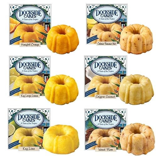 Dockside Market Tropical Mini Sampler Cakes - All natural- Fruit Cakes Combo perfect for Birthday, Gift Basket, Parties or Holidays - Pack of 6 (4 oz