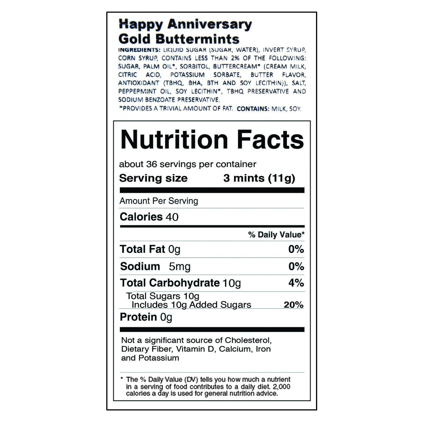 50th Anniversary Gold Buttermints - 108 Individually wrapped Mints - Party Candy