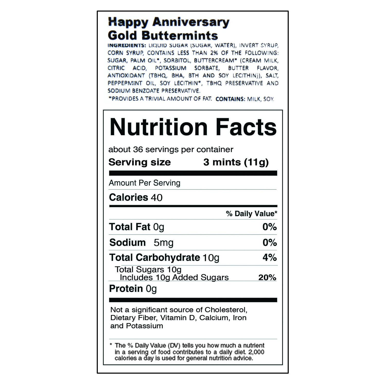 50th Anniversary Gold Buttermints - 108 Individually wrapped Mints - Party Candy