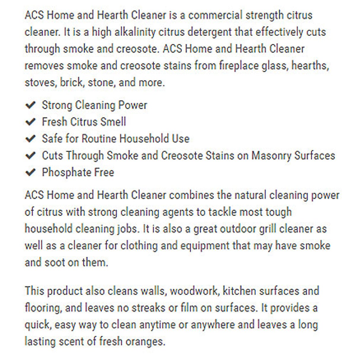 ACS Home & Hearth Cleaner - Biodegradable Citrus Spray for Glass, Grill, Stove - 22 Fl Oz