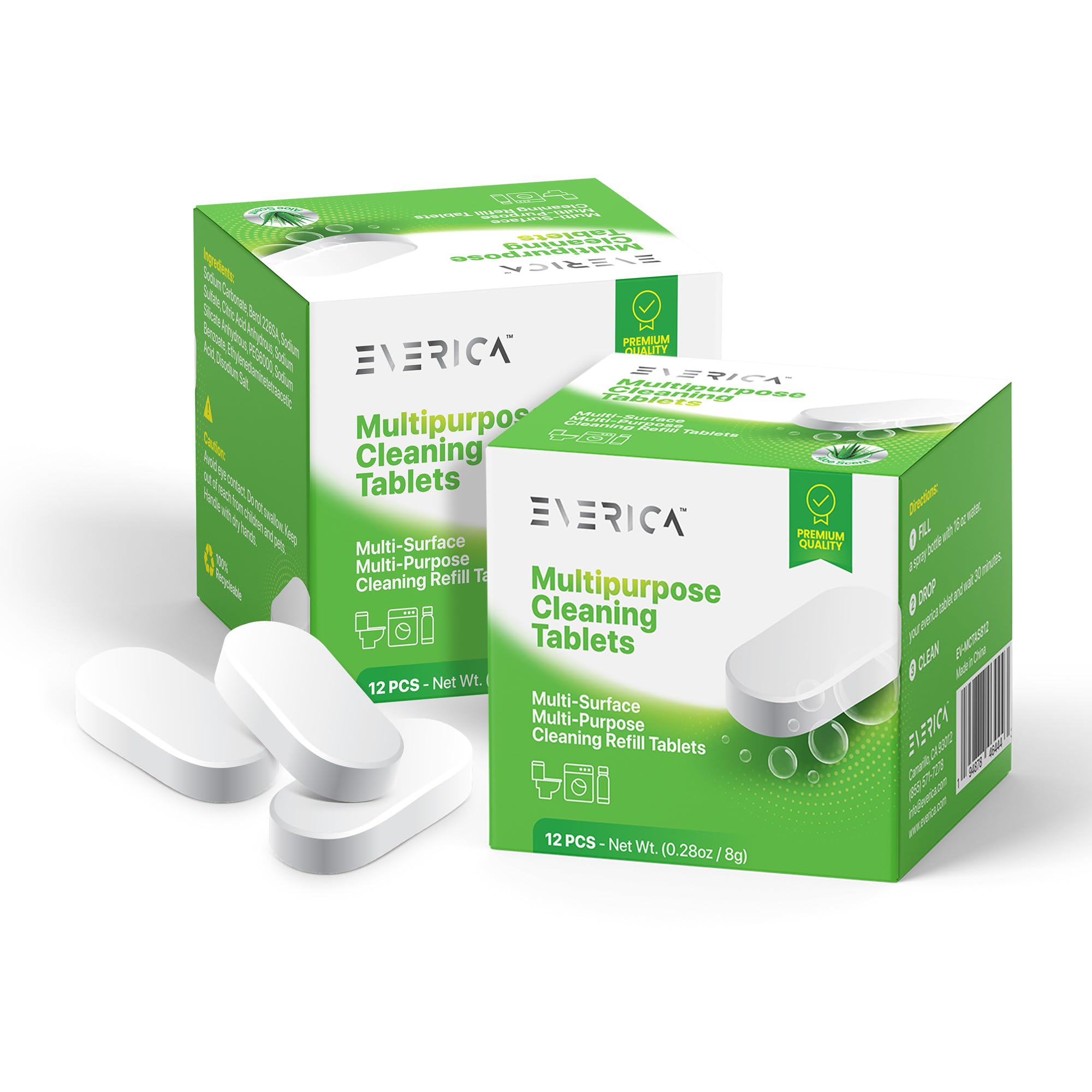 EVERICA Multipurpose Cleaning Tablets - Powerful All-Purpose Cleaner for Water Bottles Surfaces - Eco-Friendly and Gentle - 12 Pack Aloe Scented
