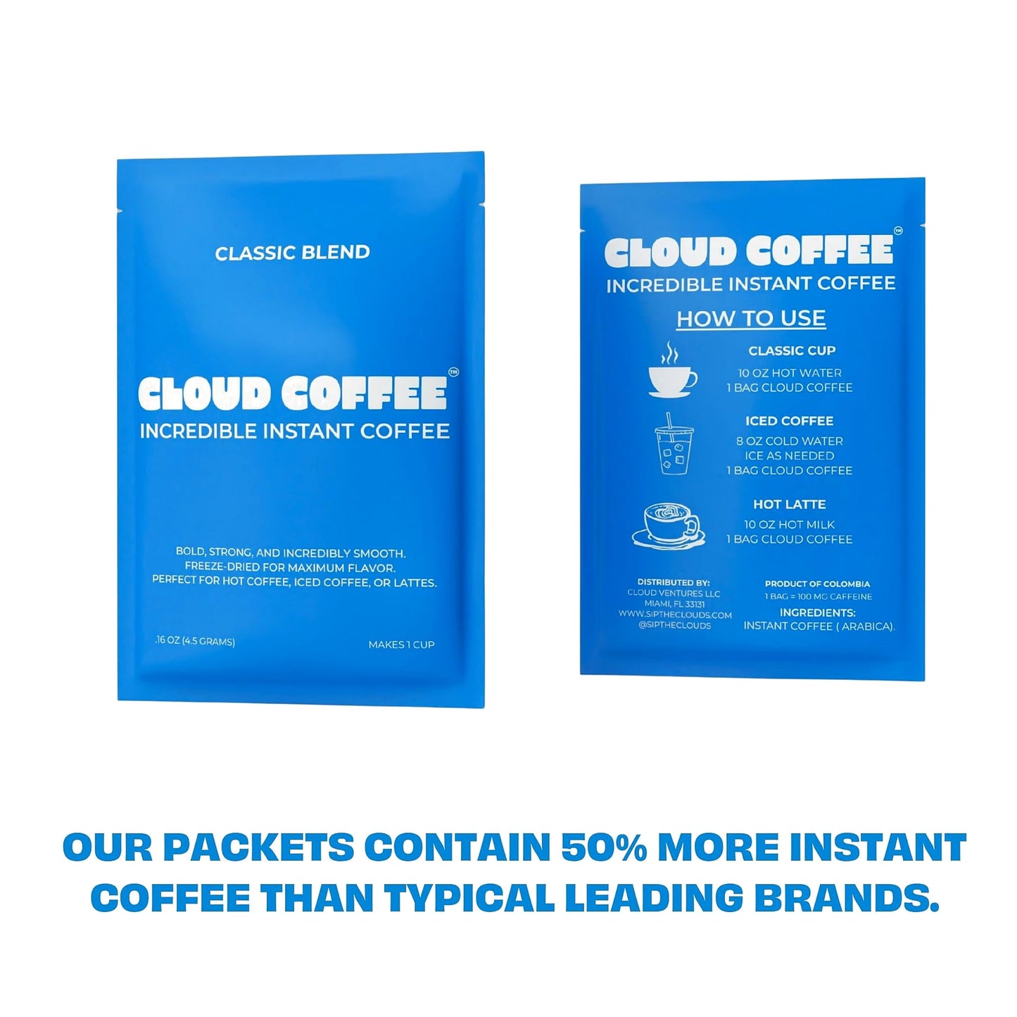 Cloud Coffee Bold and Strong Premium Freeze Dried Instant Coffee, 6 Extra Large Single-Serve Packets