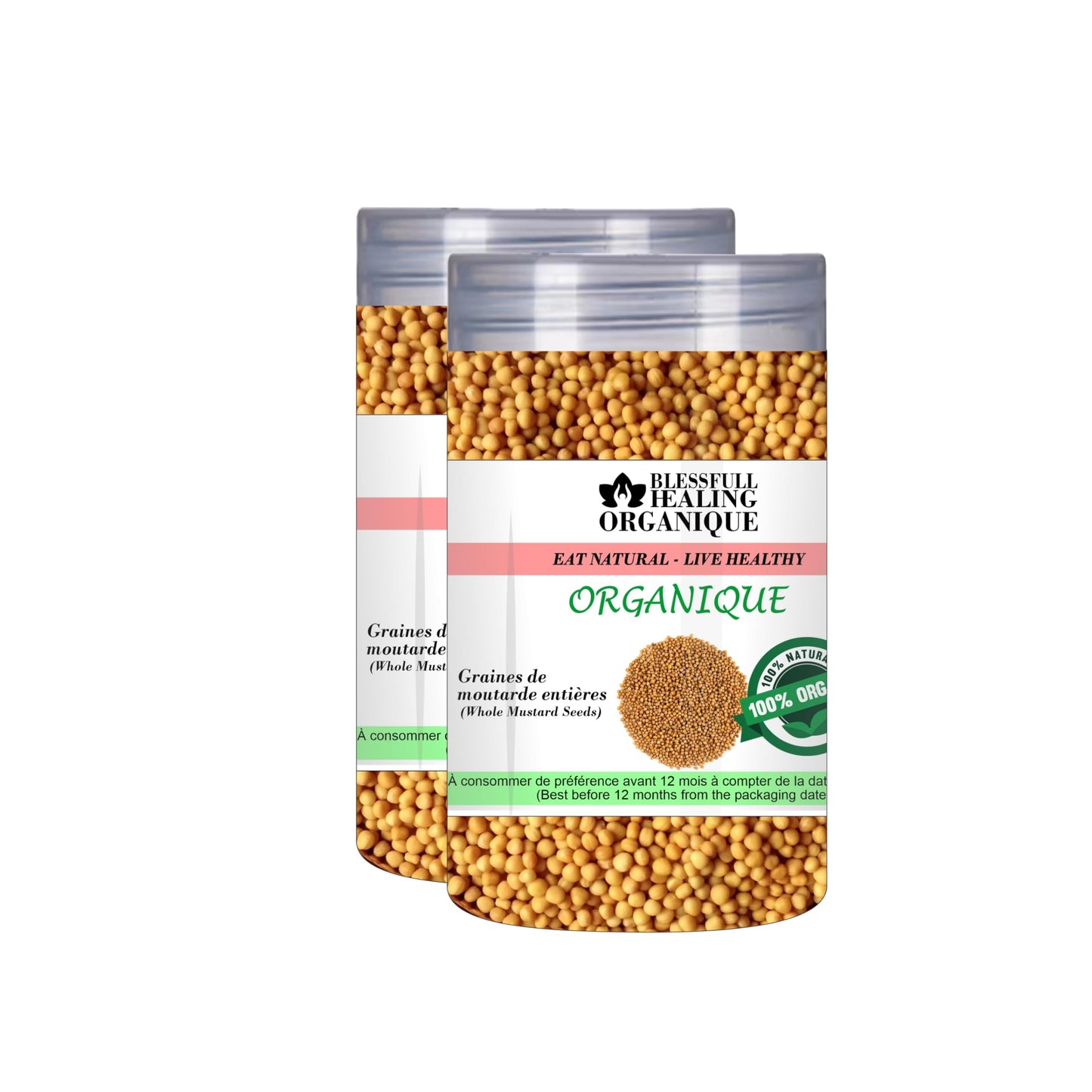 Blessfull Healing Organic Whole Mustard Seed 100 Gram (3.52 oz) Each (Pack Of 2) = 200 Grams, Vegan