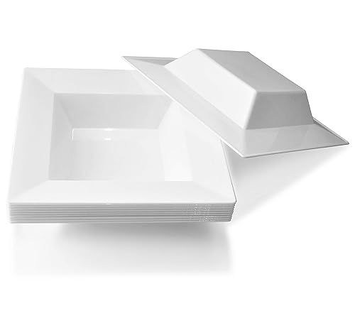 " OCCASIONS " 40 Pieces Plates Pack, Heavyweight Disposable Wedding Party Plastic Bowls (12 oz Soup Bowl, Square white)