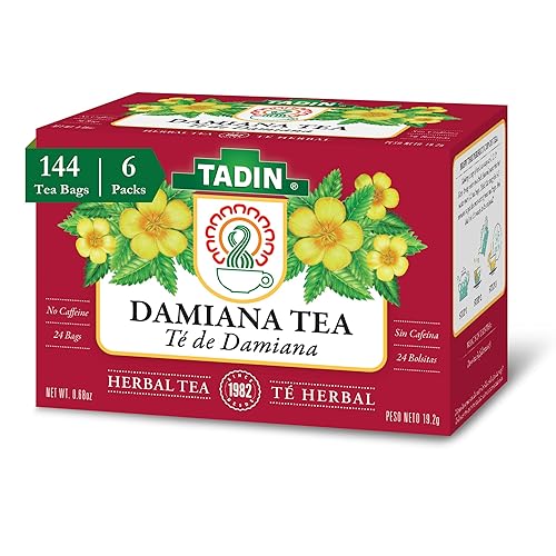 Tadin Damiana Tea, Herbal Tea, Caffeine Free, 24 Tea Bags Per Box, Pack of 6