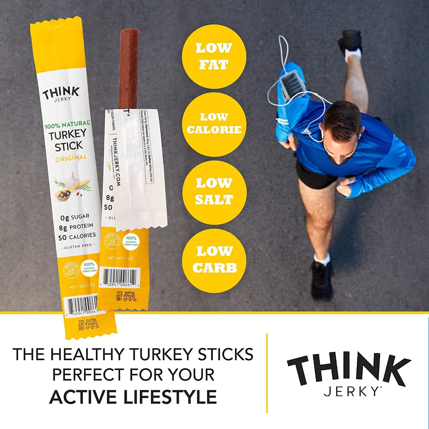Think Jerky All-Natural Turkey Sticks, Gluten and Sugar Free, No Nitrates, Keto Paleo Friendly High Protein Low Carb Meat Snack - 0.5 oz Sticks, 20