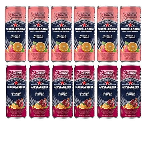 San Pellegrino Sparkling Water Variety Pack, 12 x 6.7 fl oz - 6 Pomegranate & 6 Prickly Pear, Refreshing Italian Carbonated Beverage