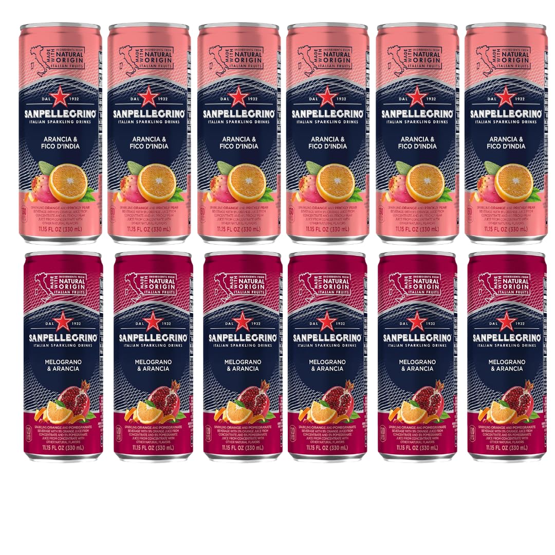 San Pellegrino Sparkling Water Variety Pack, 12 x 6.7 fl oz - 6 Pomegranate & 6 Prickly Pear, Refreshing Italian Carbonated Beverage